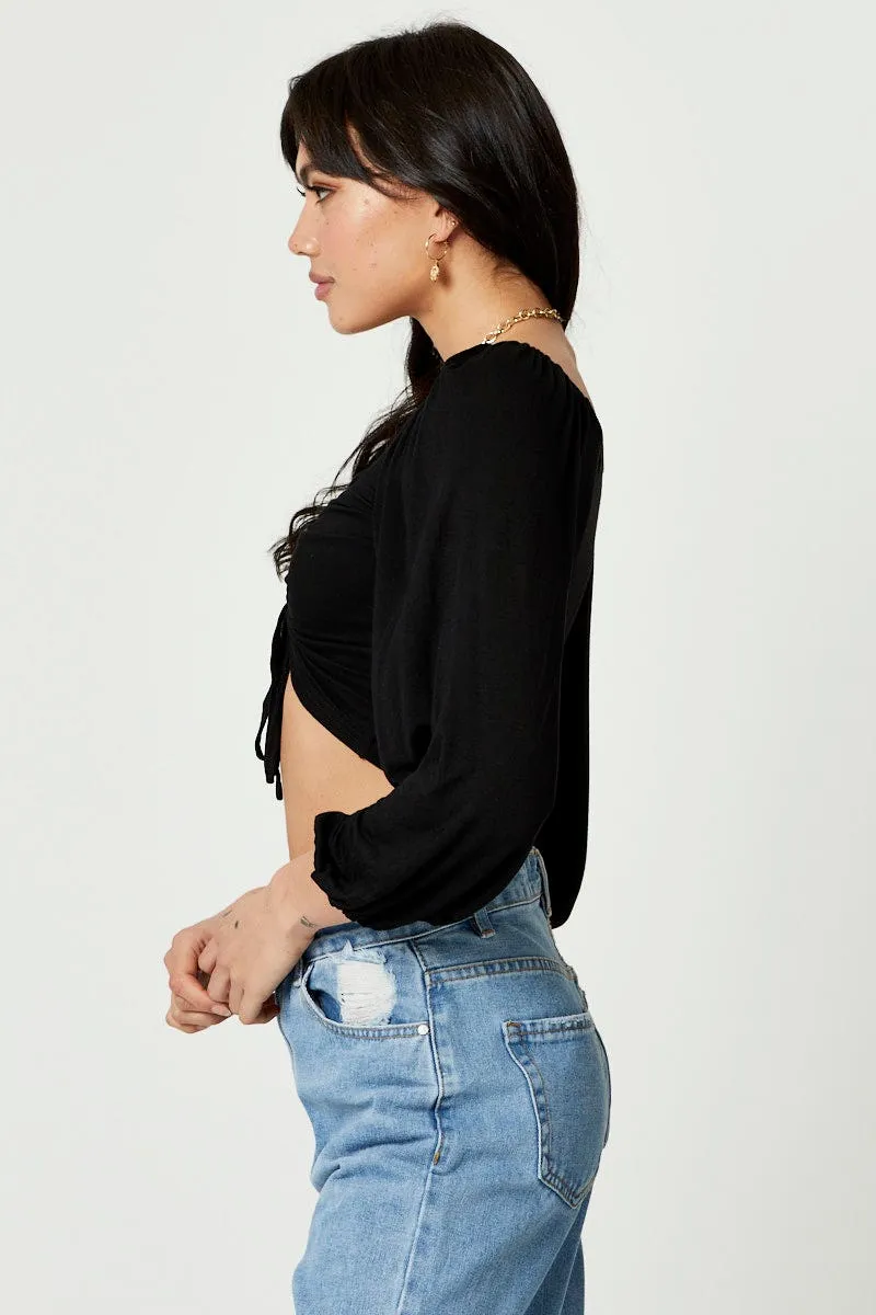 Black Ruched Long Sleeve Top