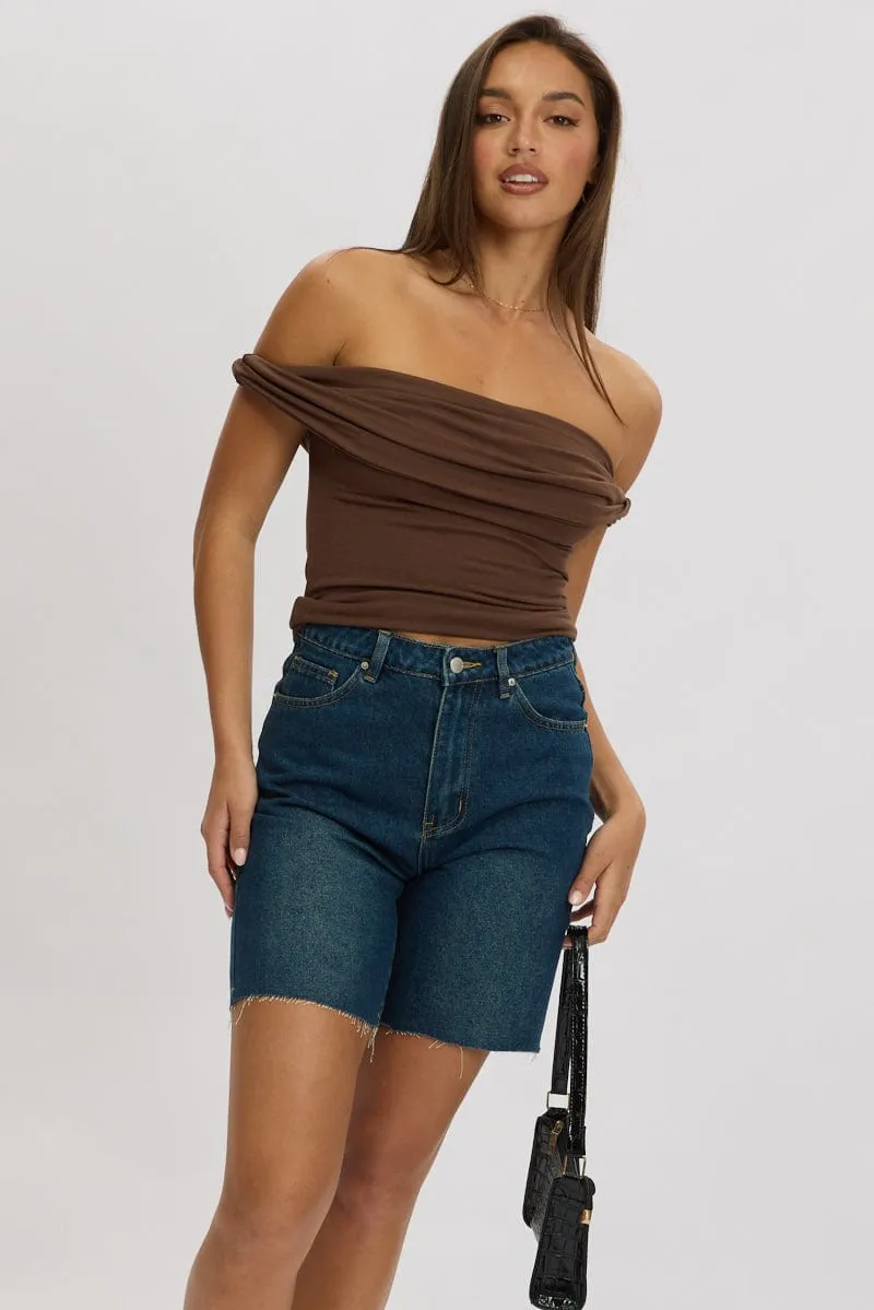 Brown Twist Top Off Shoulder
