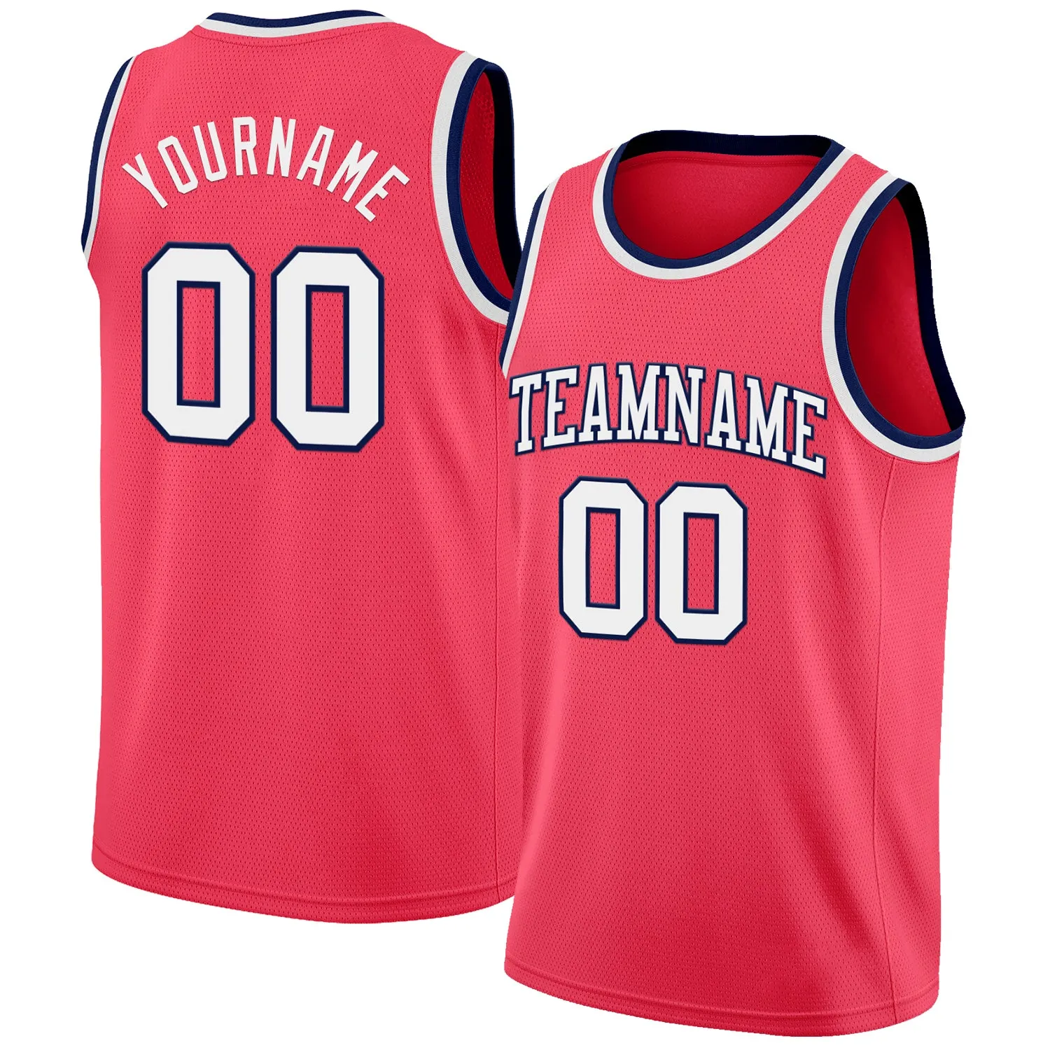 Custom Neon Pink White-Navy Authentic Basketball Jersey