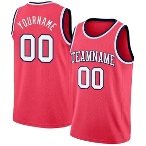 Custom Neon Pink White-Navy Authentic Basketball Jersey
