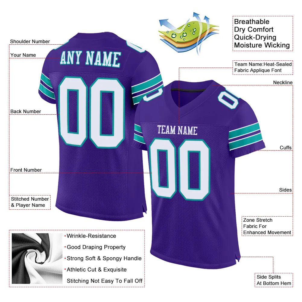 Custom Purple White-Aqua Mesh Authentic Football Jersey