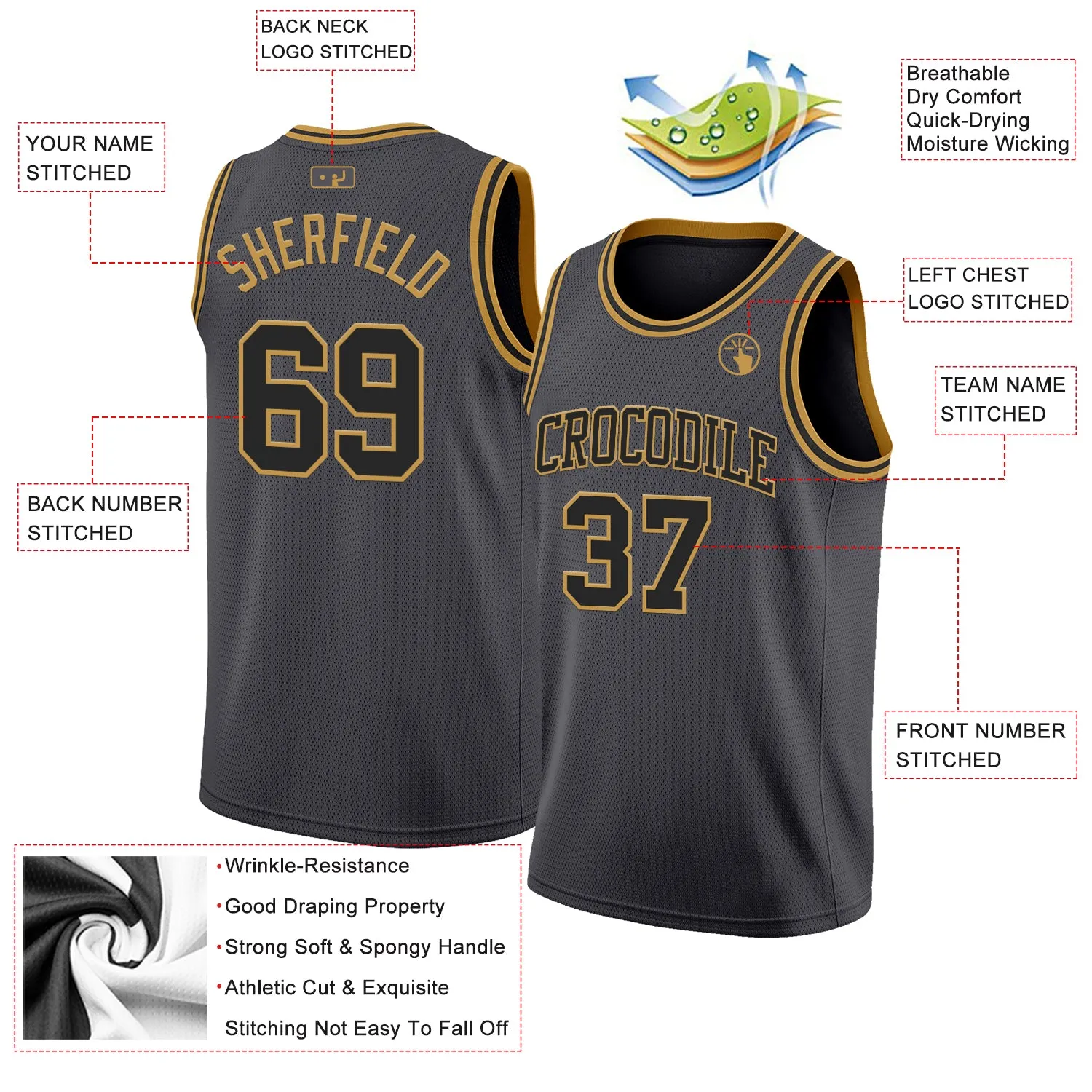 Custom Steel Gray Black-Old Gold Authentic Basketball Jersey