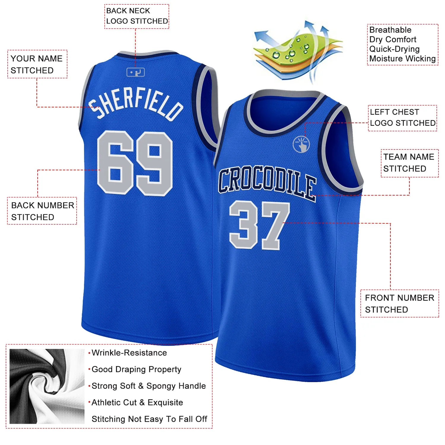 Custom Thunder Blue Gray White-Navy Authentic Basketball Jersey