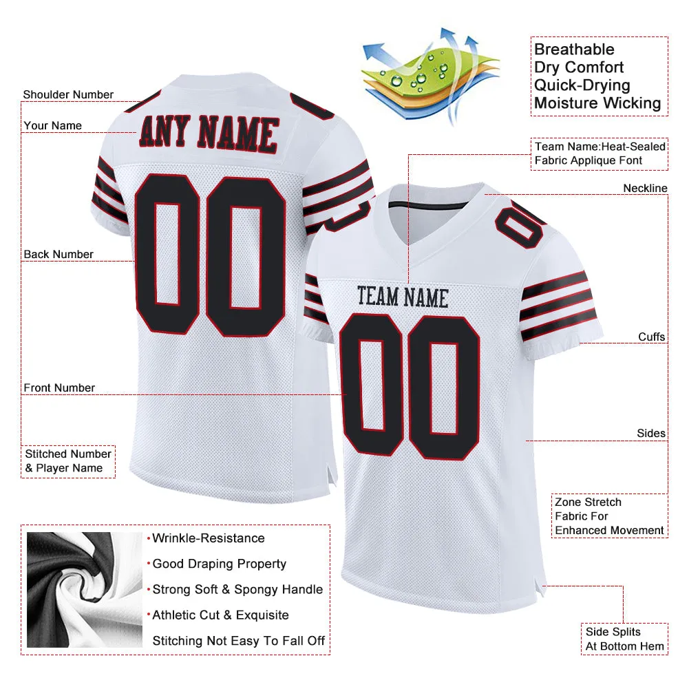 Custom White Black-Red Mesh Authentic Football Jersey