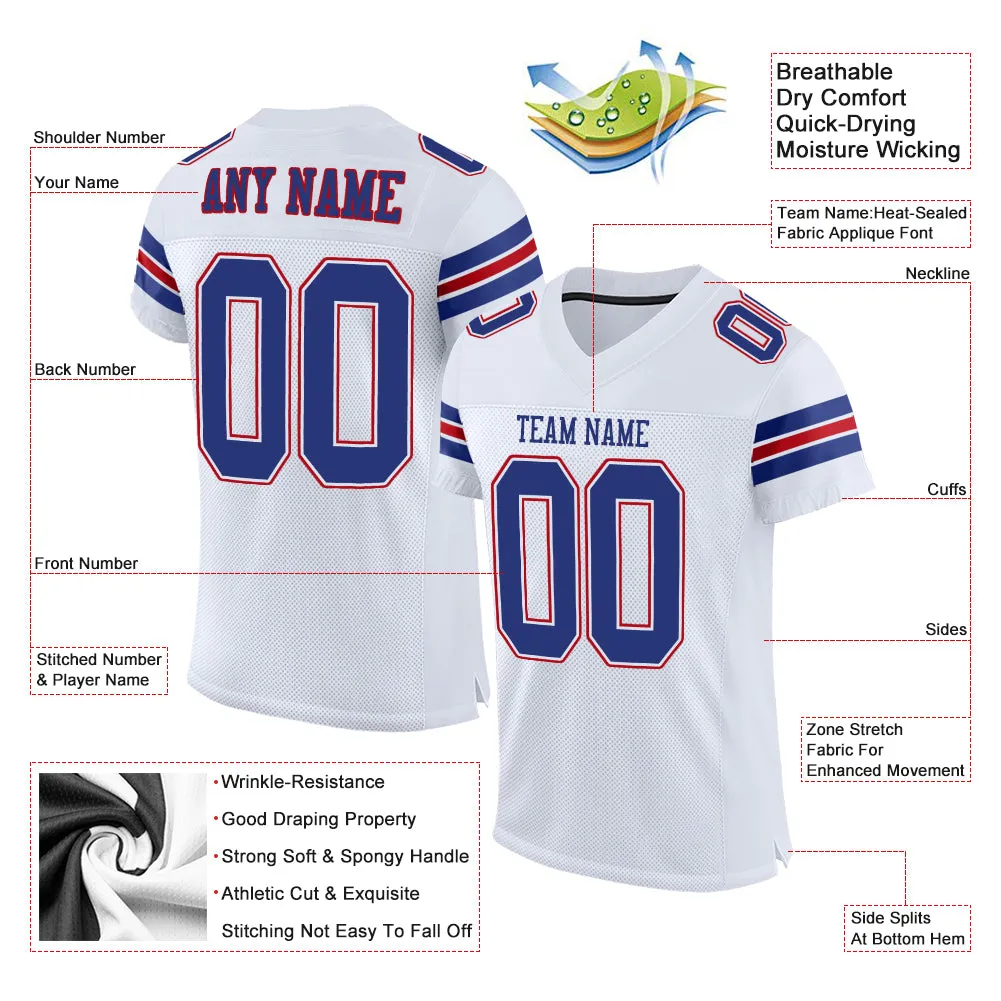 Custom White Royal-Red Mesh Authentic Football Jersey