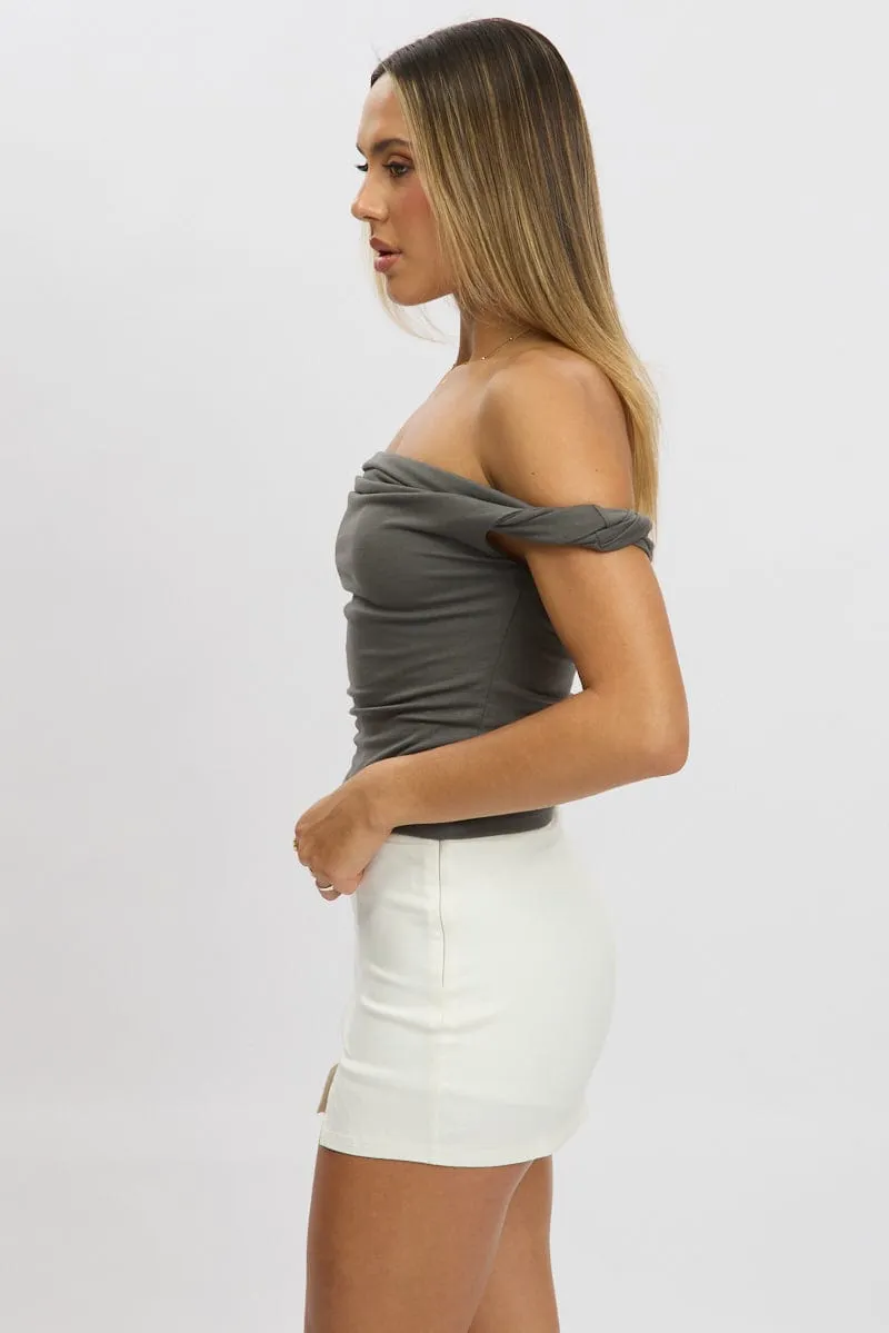 Grey Twist Top Off Shoulder
