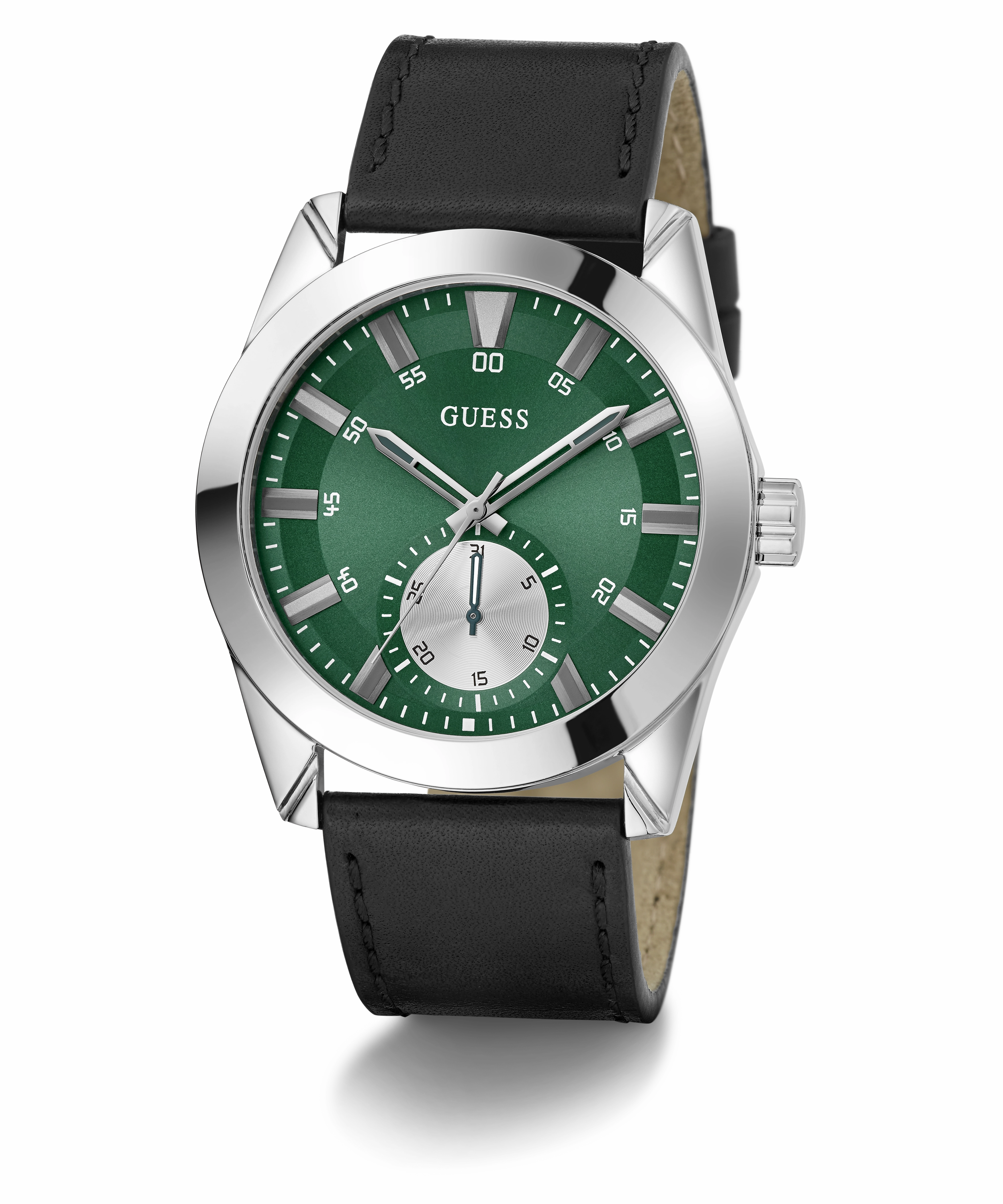 GUESS Mens Black Silver Tone Multi-function Watch