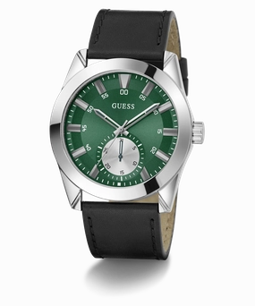GUESS Mens Black Silver Tone Multi-function Watch