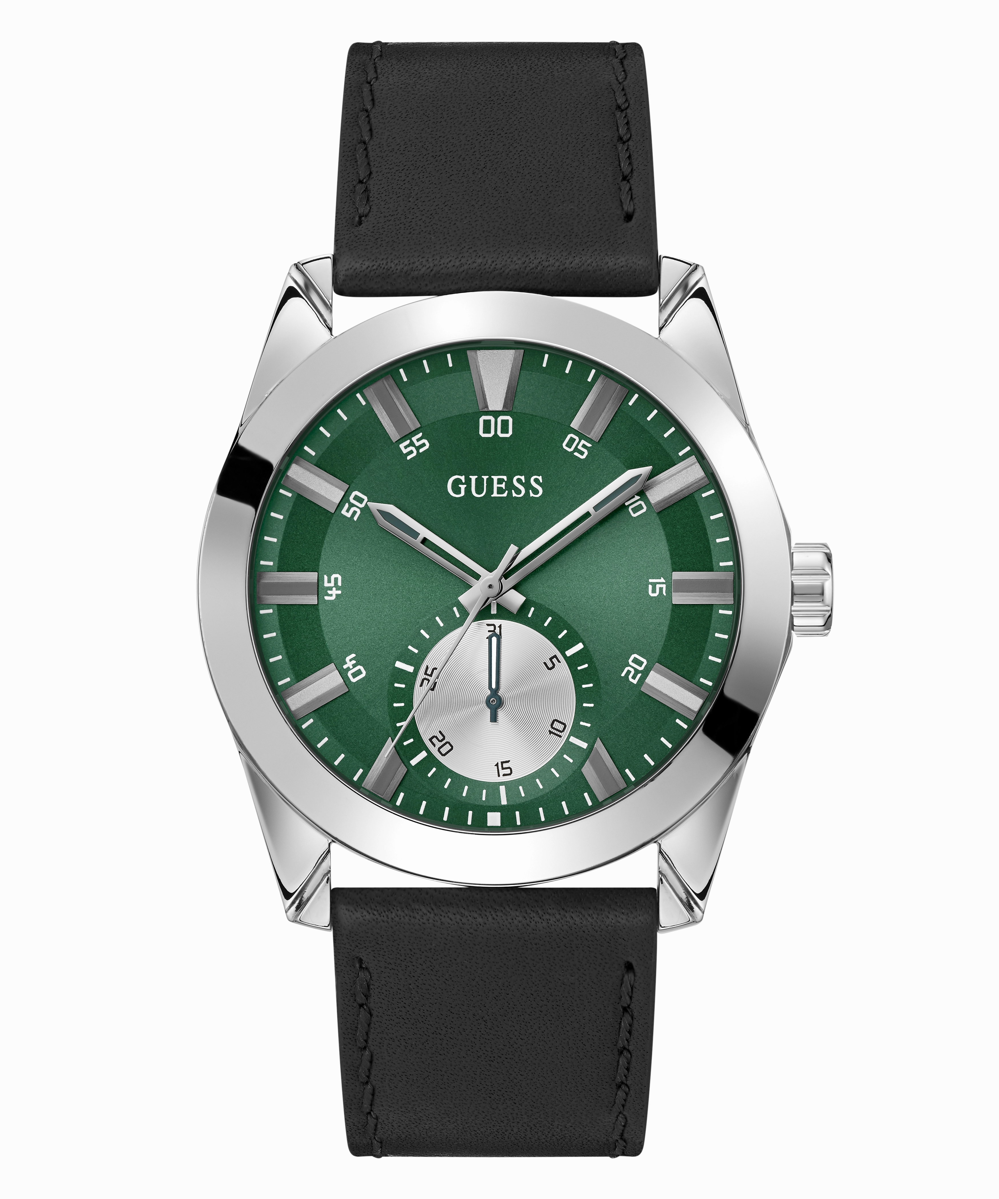GUESS Mens Black Silver Tone Multi-function Watch