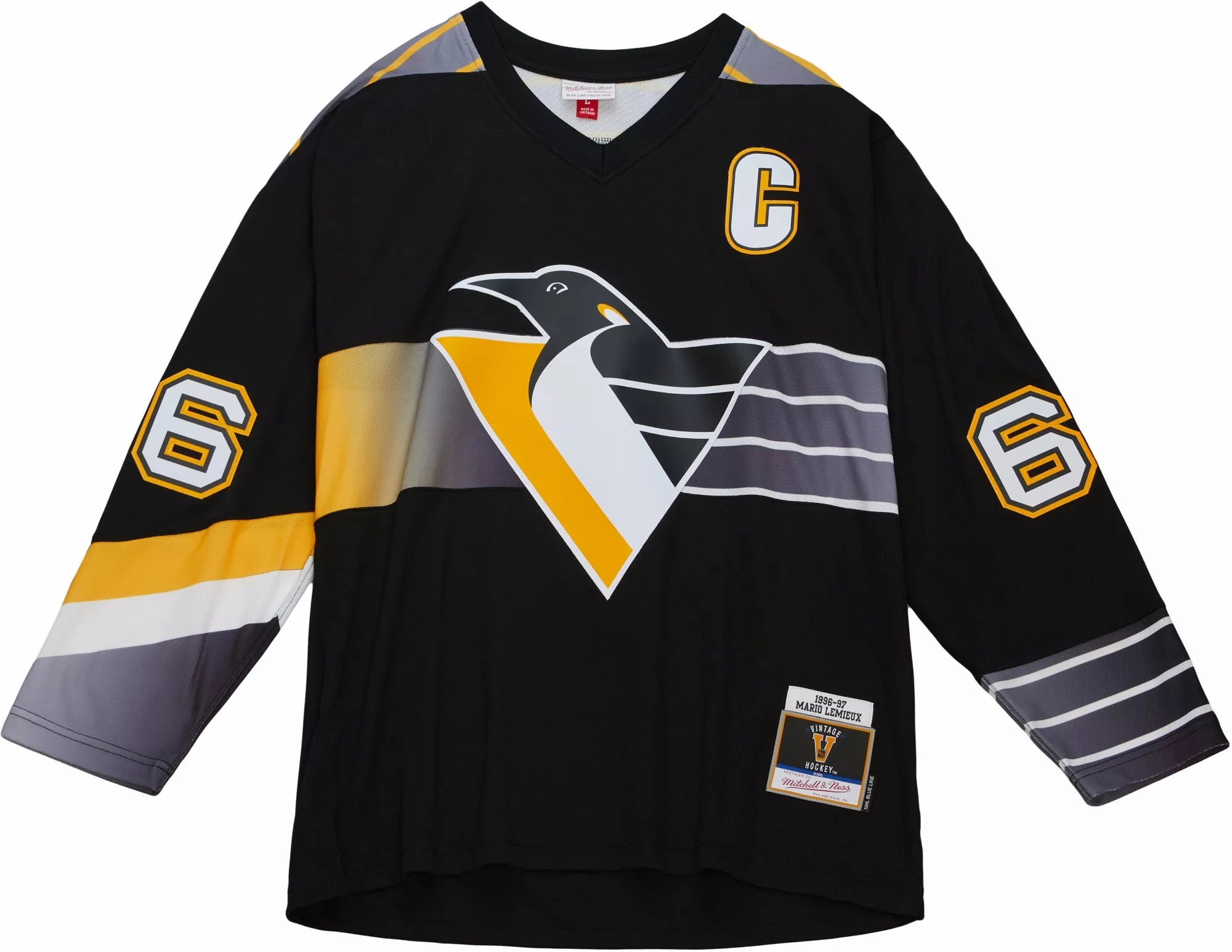Mario Lemieux Pittsburgh Penguins Mitchell & Ness 1996/97 Captain Patch Blue Line Player Jersey - Black