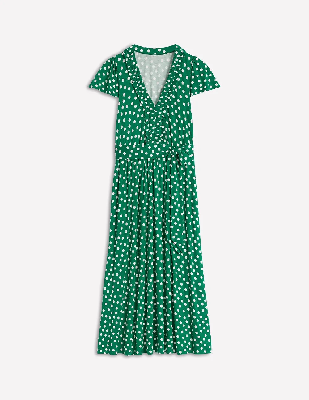 Nicola Jersey Tea Dress-Forest Grass. Painted Dot