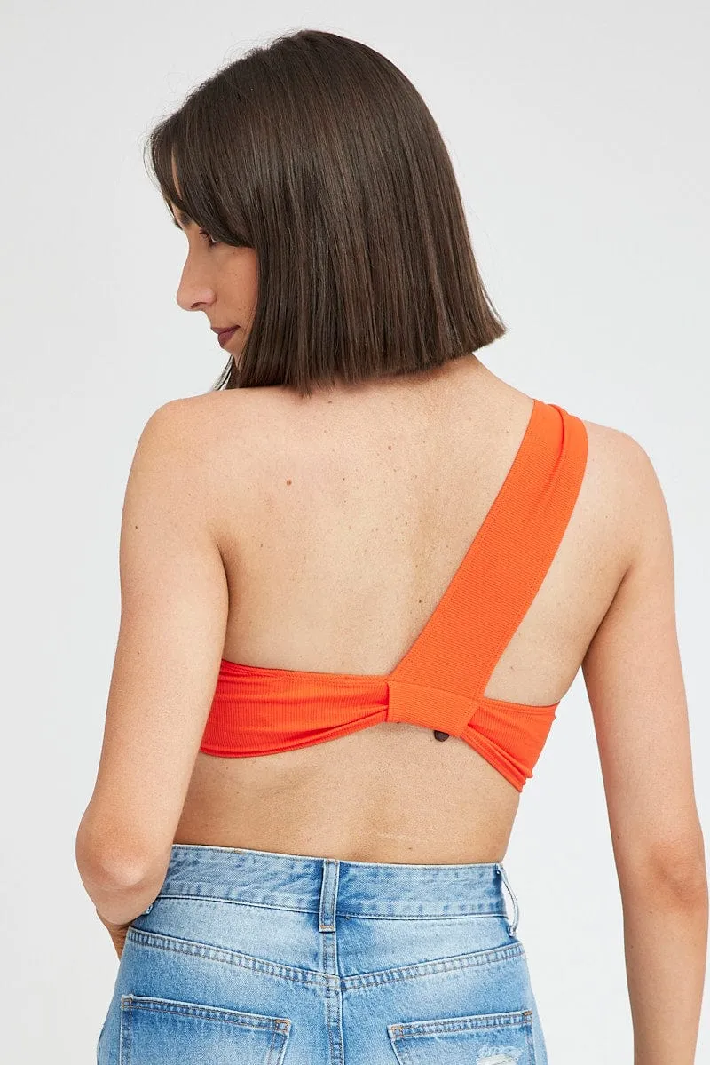 Orange Bralette Twist One Shoulder Seamless