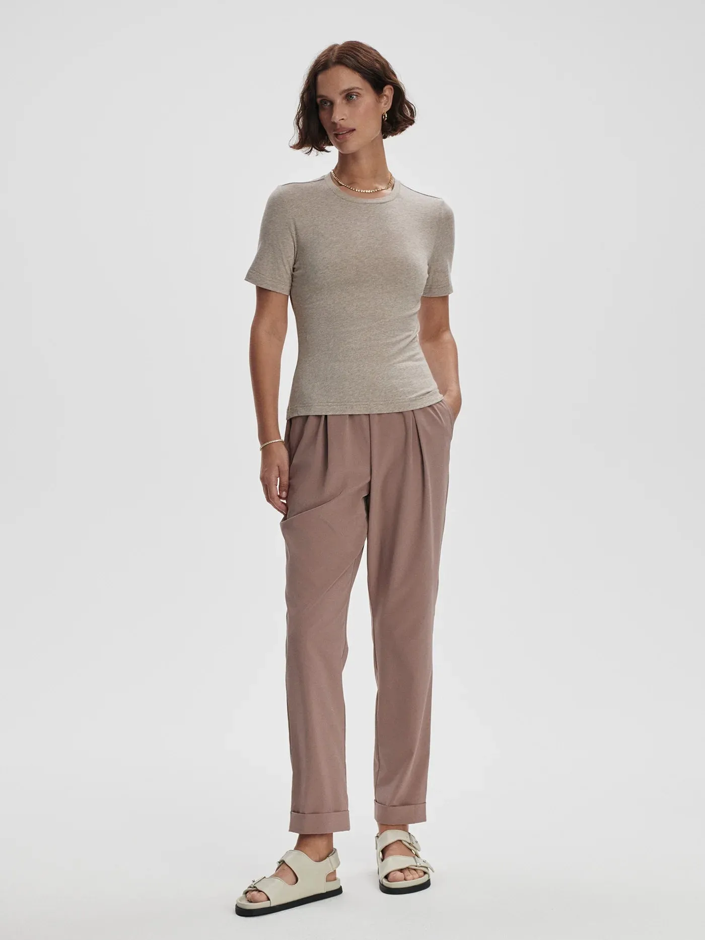 Regina Fitted Tee- Taupe Marl