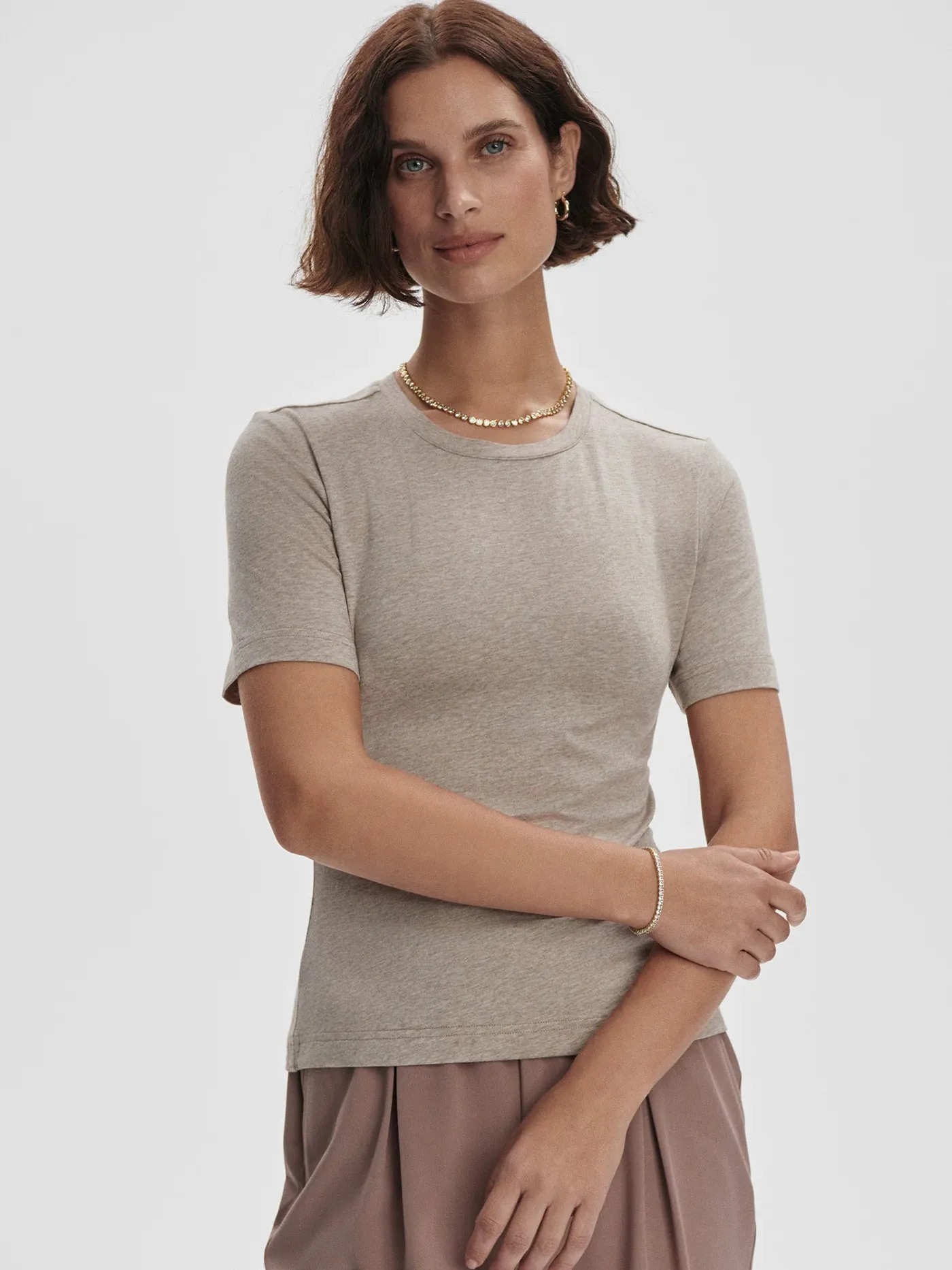 Regina Fitted Tee- Taupe Marl
