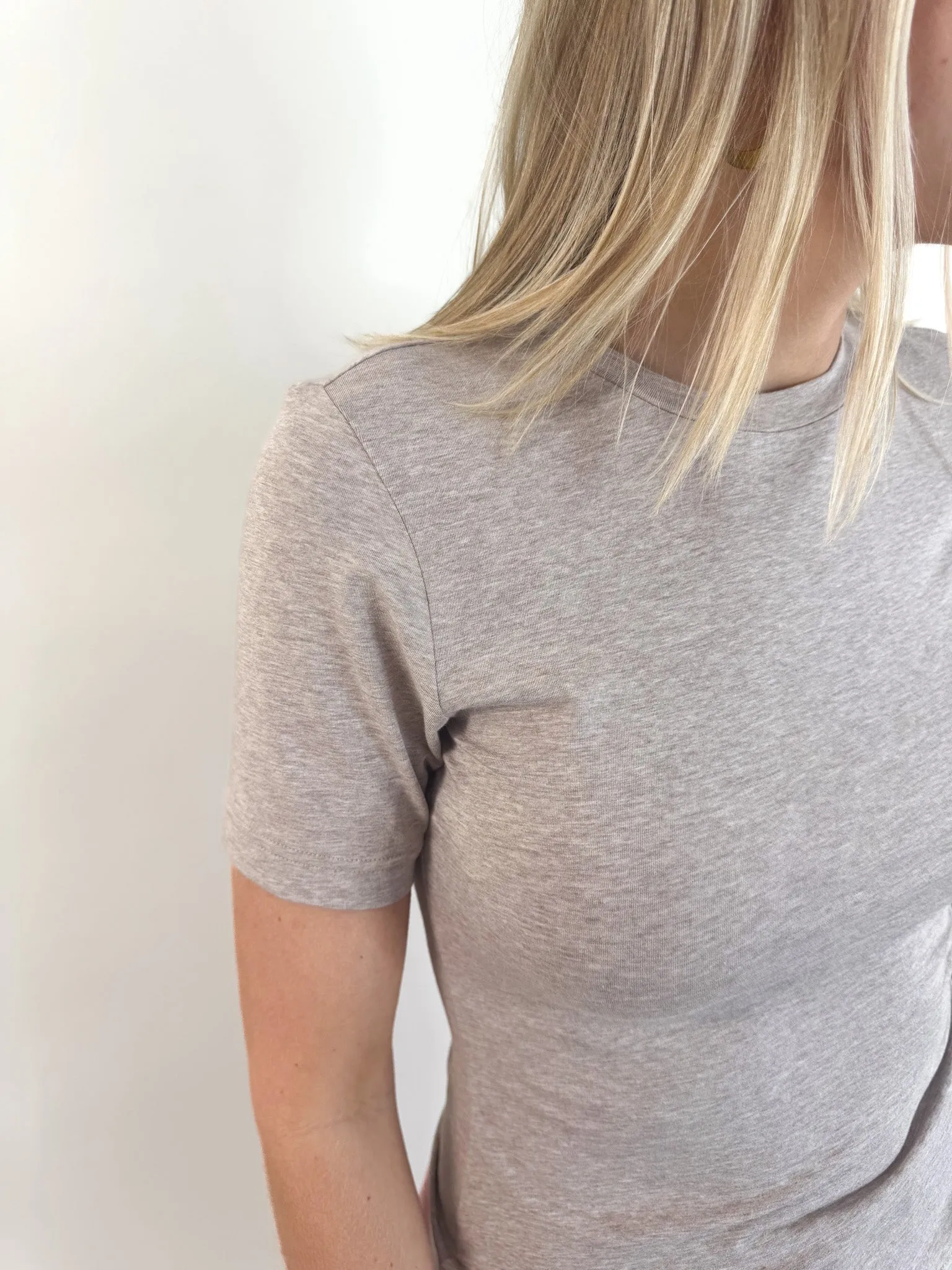 Regina Fitted Tee- Taupe Marl