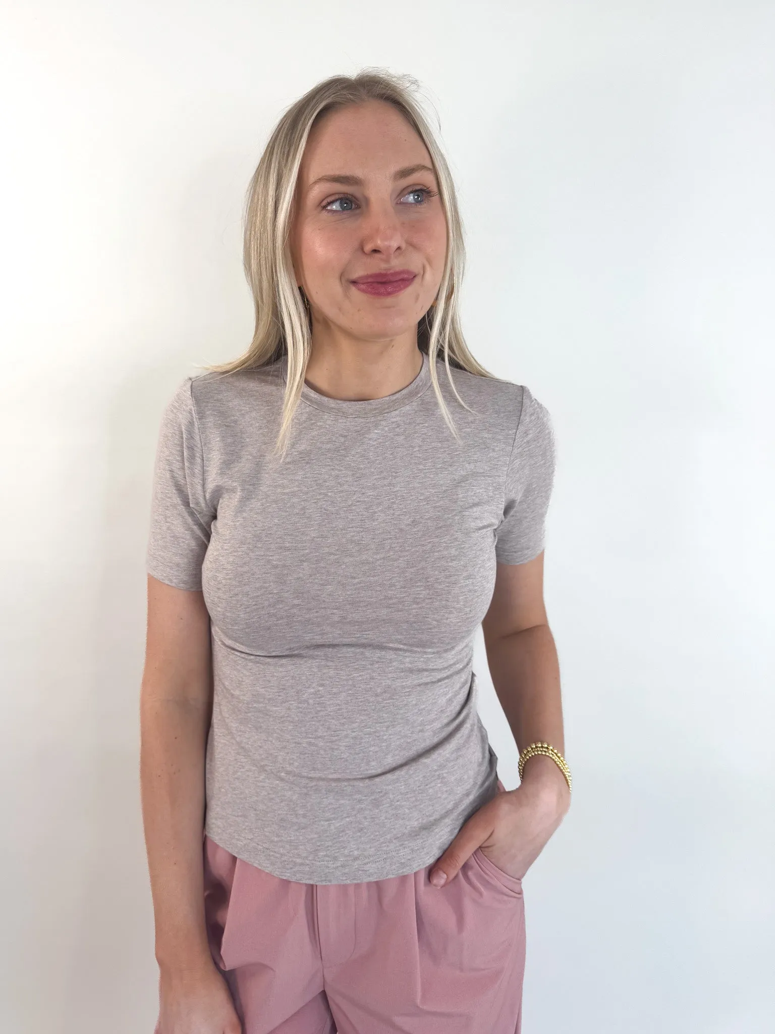 Regina Fitted Tee- Taupe Marl
