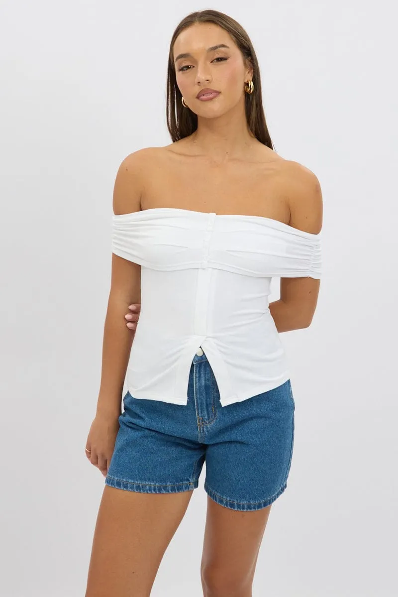 White Off Shoulder Top Rib