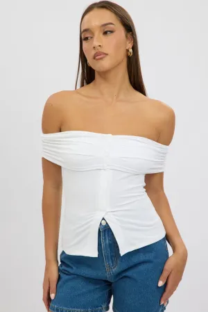 White Off Shoulder Top Rib