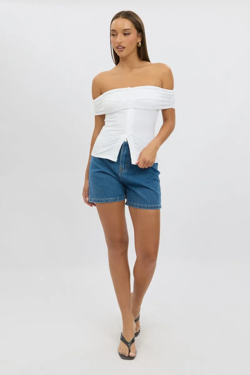 White Off Shoulder Top Rib