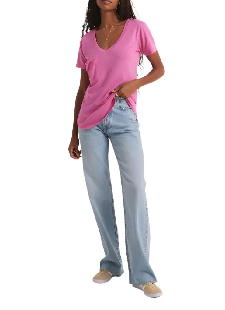 Z Supply V Neck Pocket Tee Heartbreaker Pink