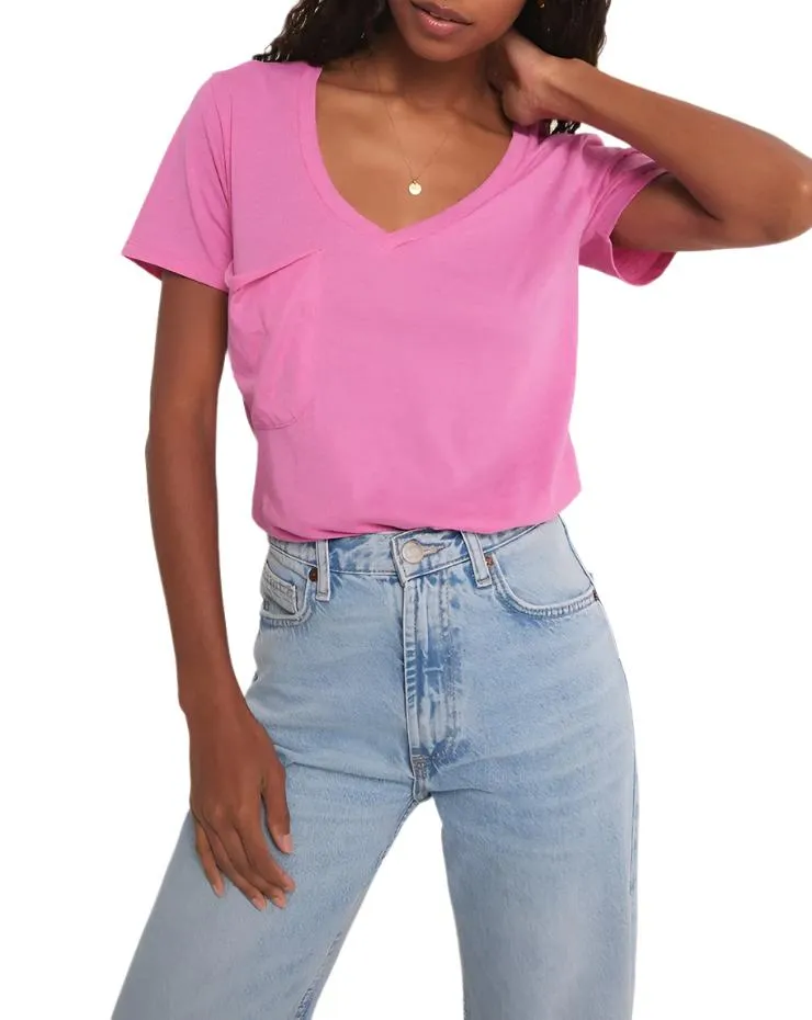 Z Supply V Neck Pocket Tee Heartbreaker Pink